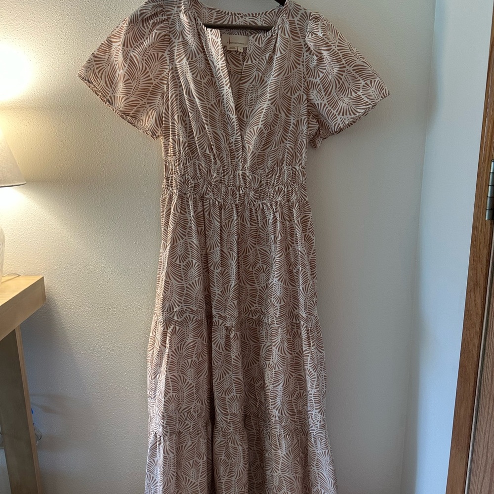 Anthropologie Blush Palm Print Maxi Dress